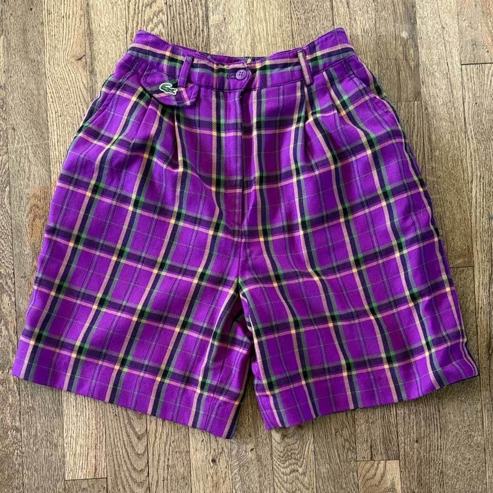 Lacoste Plaid Shorts in Purple Green Black & Yellow Sz See Measurements